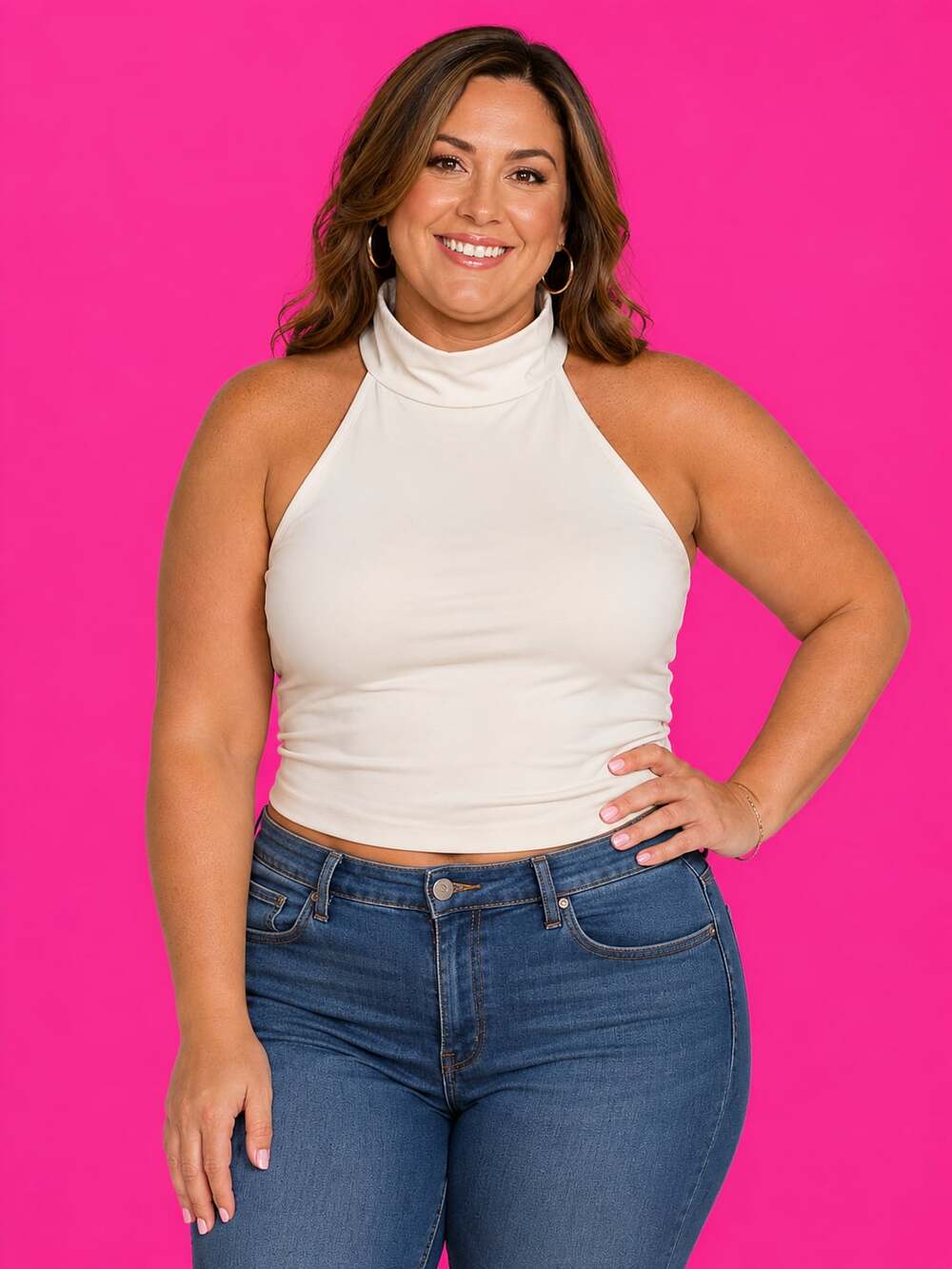 Funlin White Mock Neck Halter Crop Top Size XL